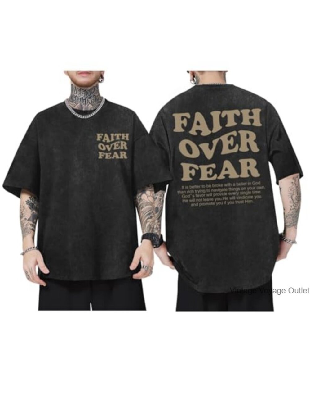Faith Over Fear Oversized Tee for Men Washed Cotton Crew Neck